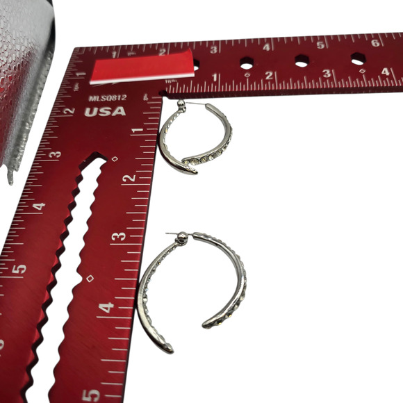 Earrings Silver Tone Clear Rhinestone Hoop Curved Open Design Fashion SKU2409 - Picture 5 of 6